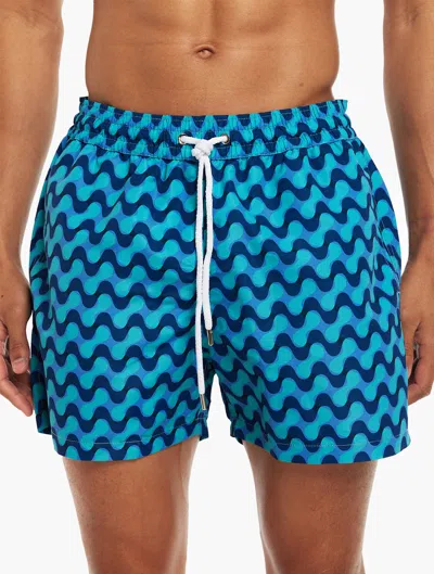 Frescobol Carioca Straight-leg Short-length Printed Swim Shorts In Ocean Blue & Topaz Teal
