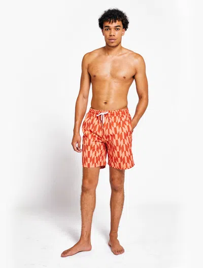 Frescobol Carioca Copacabana Checkered Board Swim Shorts In Paprika & Quartz Pink