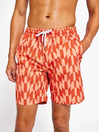 Frescobol Carioca Copacabana Checkered Board Swim Shorts In Paprika & Quartz Pink