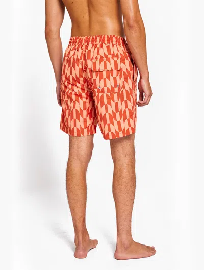 Frescobol Carioca Copacabana Checkered Board Swim Shorts In Paprika & Quartz Pink