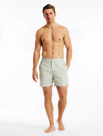 Frescobol Carioca Ipanema Weave Classic Swim Shorts In Jungle Green & Silver White