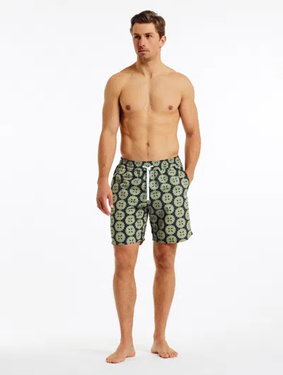 Frescobol Carioca Medalhao Board Swim Shorts In Jungle Green & Botanical Green