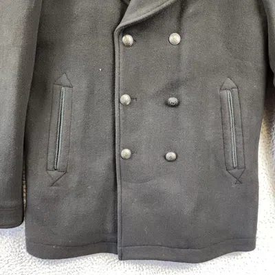 Pre-owned John Varvatos Carlos Vintage I Wool Peacoat Men's 52 It / Xl Black Collared L/s