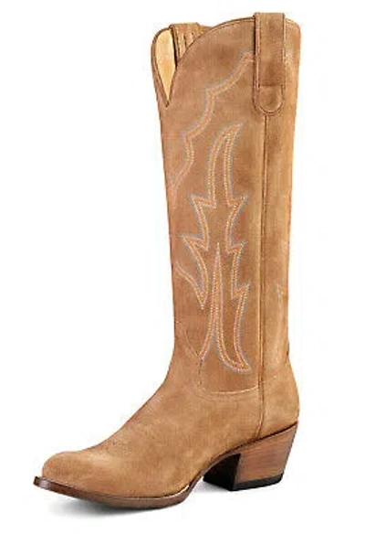 Pre-owned Macie Bean Womens Mind Your Own Biscuits Tobacco Suede Cowboy Boots In Brown