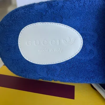 Pre-owned Gucci Adidas X  702412 Mens Slides Sandals Shoe, Blue/white,  Sz 9 (us 9.5)