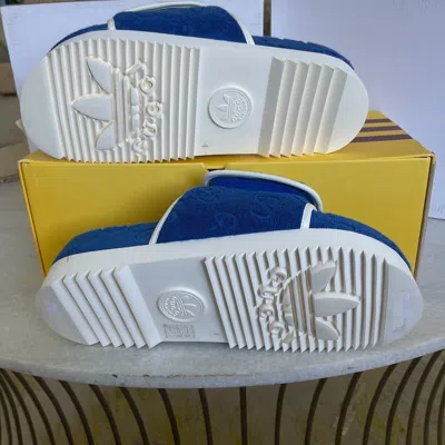 Pre-owned Gucci Adidas X  702412 Mens Slides Sandals Shoe, Blue/white,  Sz 9 (us 9.5)