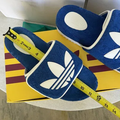 Pre-owned Gucci Adidas X  702412 Mens Slides Sandals Shoe, Blue/white,  Sz 9 (us 9.5)