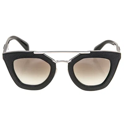 Pre-owned Prada 14s Cinema Ornate Saffiano Leather Pr14ss Black Sunglasses Triangle Logo In Gray