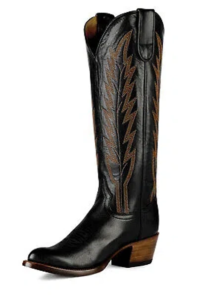 Pre-owned Macie Bean Womens Burnin Daylight Black Leather Cowboy Boots
