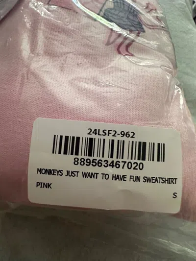 Pre-owned Roller Rabbit X Loveshackfancy Monkeys Just Want To Have Fun Sweatshirt S . In Pink
