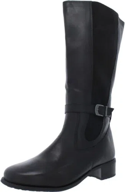 Pre-owned David Tate Womens Allegria Leather Stacked Heel Knee-high Boots In Black Calfskin