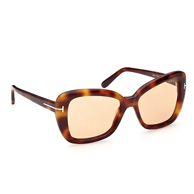 Pre-owned Tom Ford Sunglasses Women Dark Havana Orange Cat Eye Full Rim Ft1008 53e Maeve In Brown
