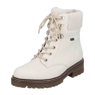 Pre-owned Remonte D0b7481 Women's White Leather Boots With Block Heel And Warm Lining
