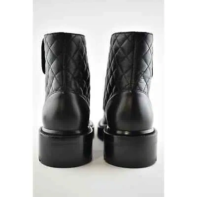 Pre-owned Chanel 21a Black Quilted Gold Cc Chain Combat Lace Up Tie Ankle Short Boots 40.5