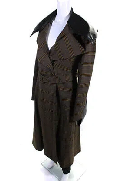Pre-owned Adeam Womens Faux Leather Trimmed Belted Coat Tumeric Size M