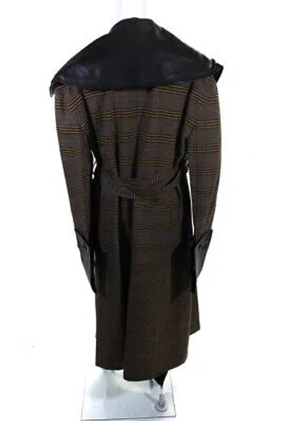 Pre-owned Adeam Womens Faux Leather Trimmed Belted Coat Tumeric Size M
