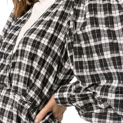 Pre-owned Ganni Seersucker Check Wrap Dress / F4960 In Black