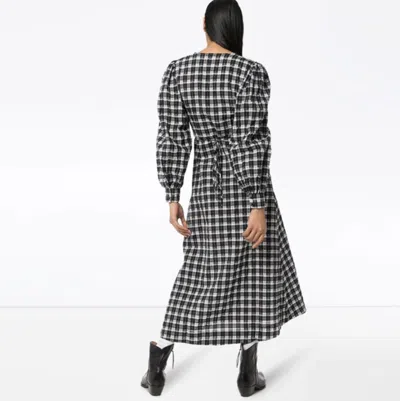 Pre-owned Ganni Seersucker Check Wrap Dress / F4960 In Black