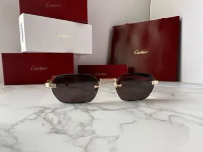 Pre-owned Cartier Ct0362s 004 Premiere De  Sunglasses Red Wood Gold Frame Grey Lens In Gray