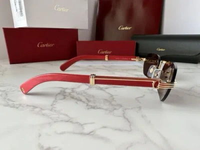 Pre-owned Cartier Ct0362s 004 Premiere De  Sunglasses Red Wood Gold Frame Grey Lens In Gray