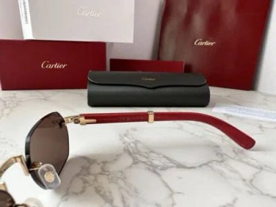 Pre-owned Cartier Ct0362s 004 Premiere De  Sunglasses Red Wood Gold Frame Grey Lens In Gray