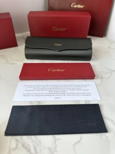 Pre-owned Cartier Ct0362s 004 Premiere De  Sunglasses Red Wood Gold Frame Grey Lens In Gray