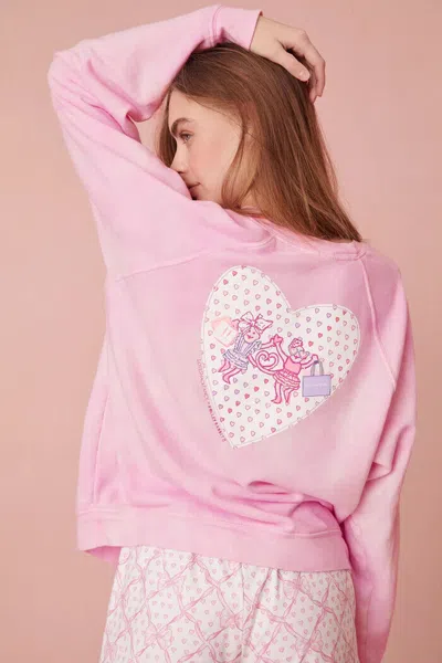Pre-owned Roller Rabbit X Loveshackfancy Monkeys Just Want To Have Fun Sweatshirt L , In Pink