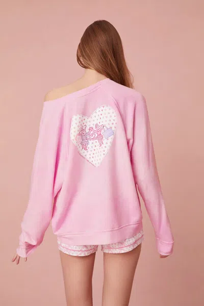 Pre-owned Roller Rabbit X Loveshackfancy Monkeys Just Want To Have Fun Sweatshirt L , In Pink