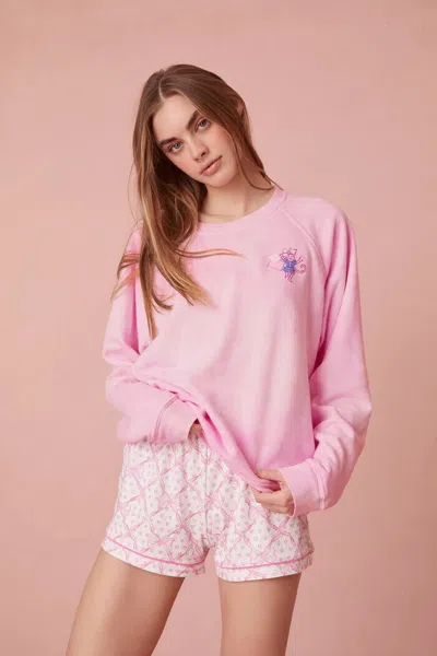 Pre-owned Roller Rabbit X Loveshackfancy Monkeys Just Want To Have Fun Sweatshirt L , In Pink