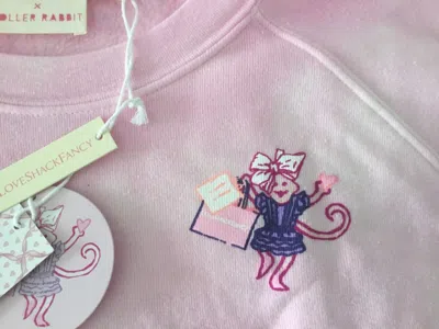 Pre-owned Roller Rabbit X Loveshackfancy Monkeys Just Want To Have Fun Sweatshirt L , In Pink