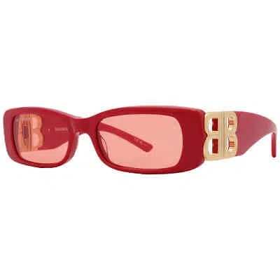 Pre-owned Balenciaga Red Rectangular Ladies Sunglasses Bb0096s 003 51 Bb0096s 003 51
