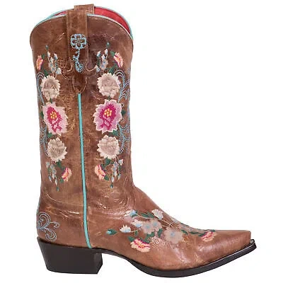 Pre-owned Macie Bean Womens Rose Garden Honey Bunch Leather Cowboy Boots In Yellow