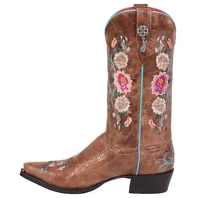 Pre-owned Macie Bean Womens Rose Garden Honey Bunch Leather Cowboy Boots In Yellow