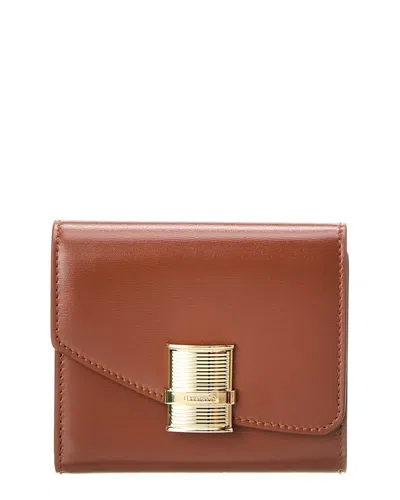 Ferragamo Hug Compact Bi-color Leather Wallet In Brown