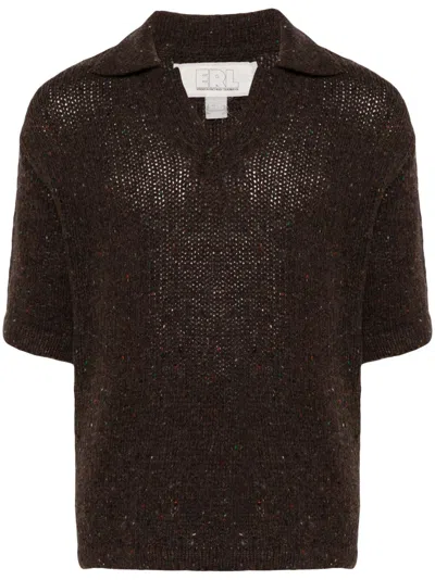 Erl Speckle-knit Polo Sweater In Brown