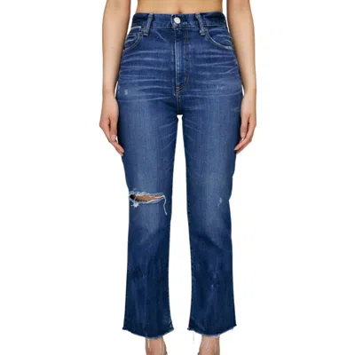 Moussy Rhode Cropped Flare Jean In Dark Blue In Blue