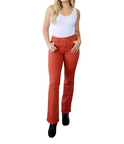 Judy Blue Mid Rise Slim Bootcut Jeans In Terracotta In Brown