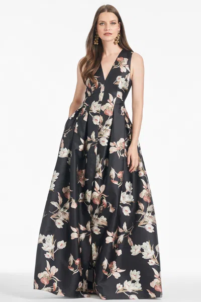 Sachin & Babi Brooke Gown In Black Venetia Petal