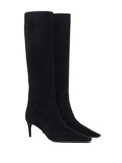 Dolce & Gabbana Black High Boots With Dg Logo In Suede Woman In Black