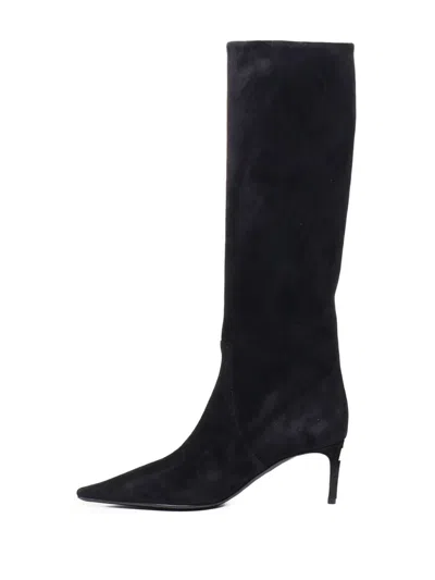 Dolce & Gabbana Black High Boots With Dg Logo In Suede Woman In Black