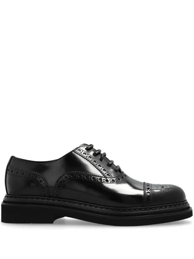 Dolce & Gabbana Day Classic Brushed Leather Brogue Shoes In Black