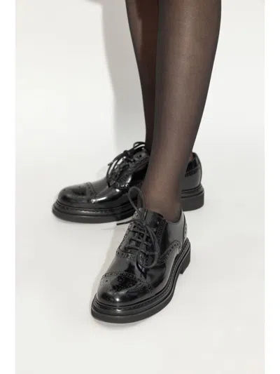Dolce & Gabbana Day Classic Brushed Leather Brogue Shoes In Black
