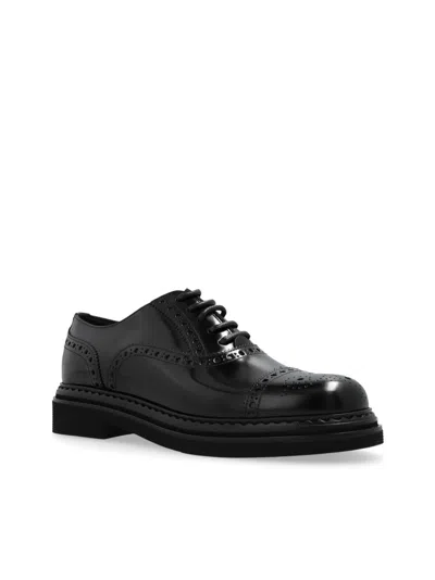 Dolce & Gabbana Day Classic Brushed Leather Brogue Shoes In Black