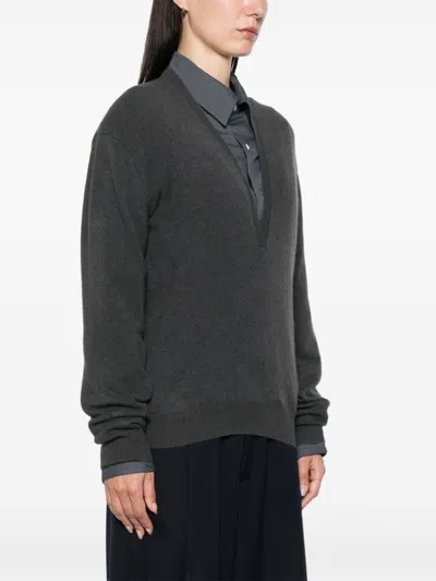 Frenckenberger V-neck Sweater In Grey