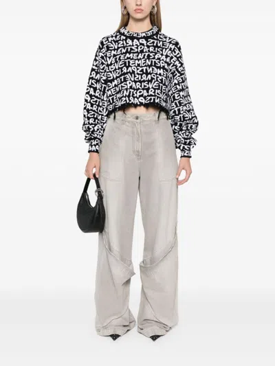 Vetements Paris Monogram Cropped Sweater In Black