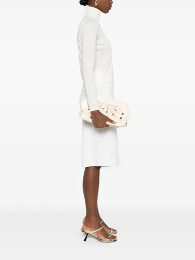 Themoirè Bios Faux Leather Studded Clutch In White