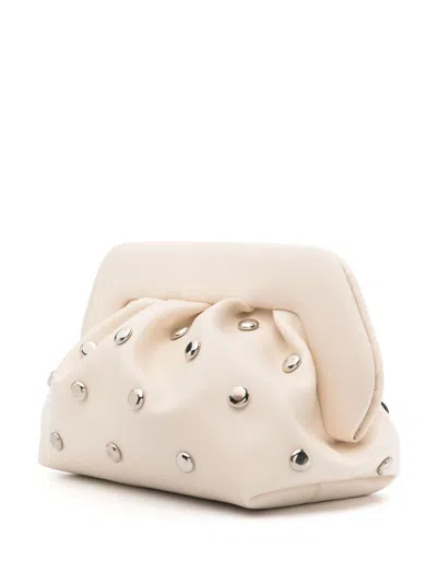 Themoirè Bios Faux Leather Studded Clutch In White