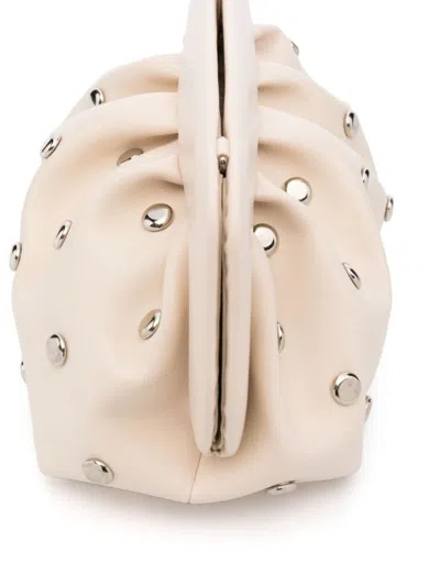Themoirè Bios Faux Leather Studded Clutch In White