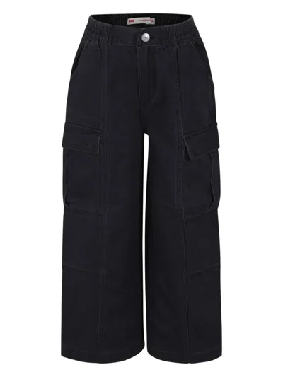 Levi's Wide Leg Black Jeans For Girl With Logo Patch In Grey
