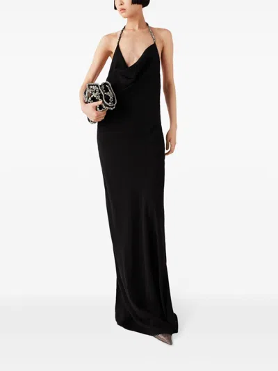 Stella Mccartney Plunge Crystal Halterneck Maxi Dress In Black